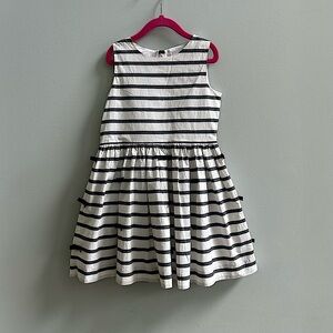 Jacadi Paris White And Navy Blue Striped Bow Dress, Size 8A.